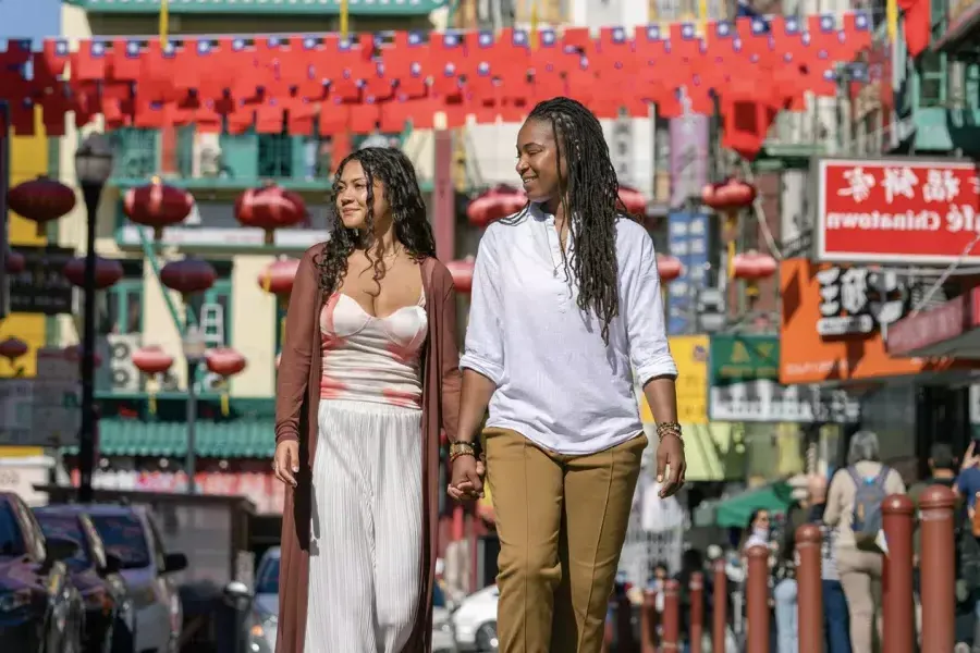 ladies walking in chinatown