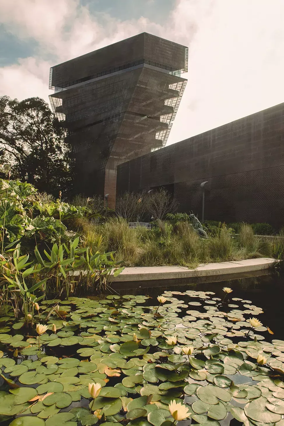 Young Museum and pond Outside the de